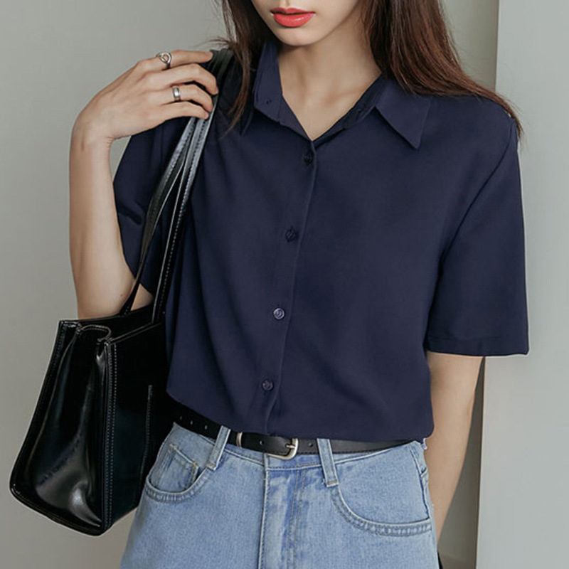 韓国版通勤ルーズ半袖シャツ女性用 2025 夏薄いデザイン多用途ファッショナブルな甘い年齢軽減シャツ|undefined