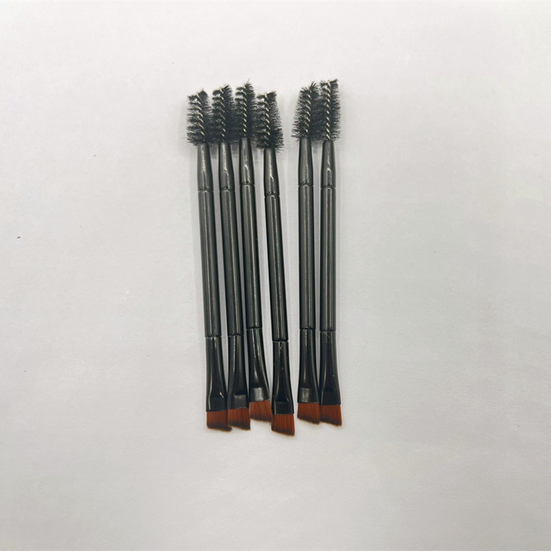 Cepillo de cejas directo de fábrica cepillo de maquillaje transfronterizo negro de doble cabeza oblicua cepillo de cejas lápiz de cejas al por mayor cepillo de pestañas