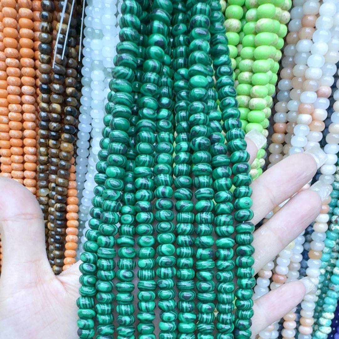 hot绿孔雀石合成水晶宝石散珠手链算盘珠diy饰品配件串珠佛珠圆珠