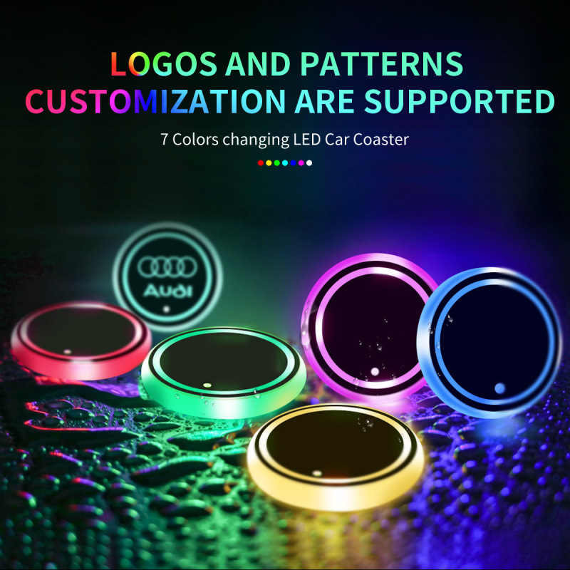 Cojín de taza de agua LED luminoso para automóviles colorido cojín de taza de agua de atmósfera de automóviles luz solar USB cojín antideslizante de carga