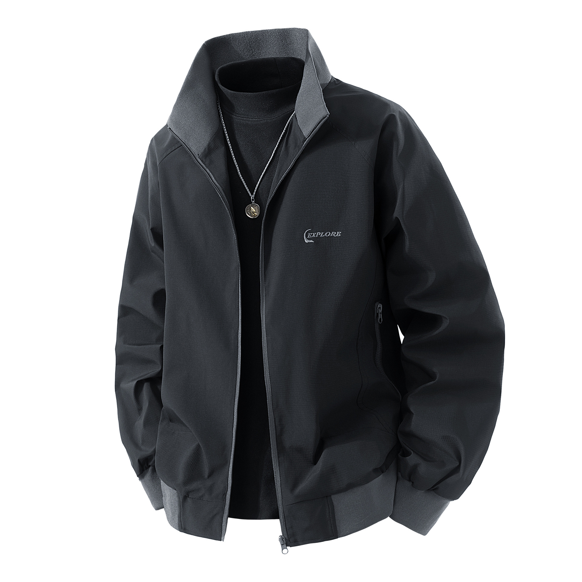 2025 Men's Casual Jacket, Spring and Autumn Style, Stand Collar Jacket, Fashionable and Trendy Spring Clothing, Color Block Trendy Brand Jacket