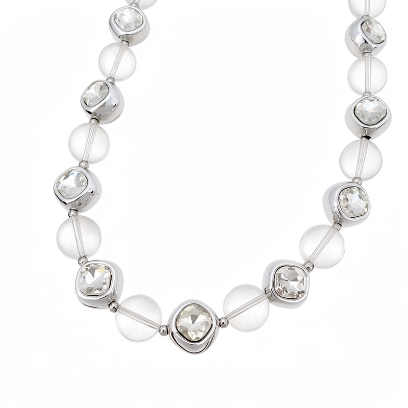 Collar redondo de cristal con cuentas de diamante ligero lujo nicho collar de clavícula estilo europeo y americano estilo de moda personalidad conjunto de joyería
