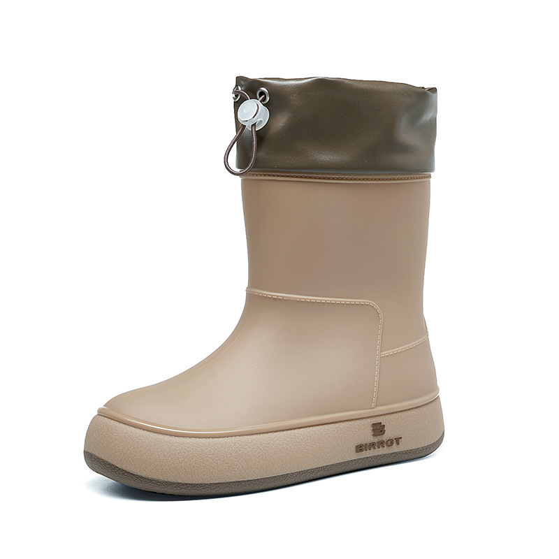 Nuevos zapatos de lluvia de terciopelo para mujeres de color sólido de moda coreana impermeable, antideslizante, fondo suave, estudiantes de manga corta, botas de lluvia cálidas