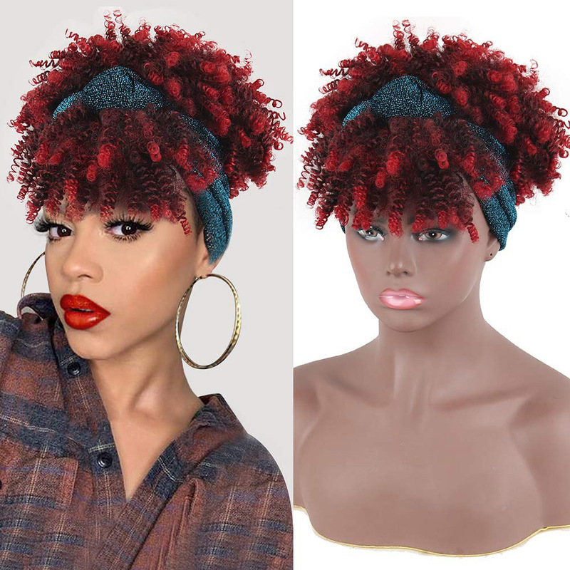 Amazon新品アフリカレディース小さいカール前髪一体ヘアバンドターバンかつら化学繊維かつらヘッドカバー|undefined
