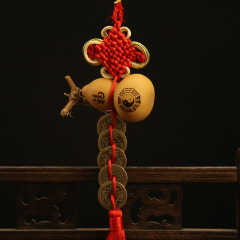 福字八卦天然葫蘆紅色中國結編織五帝銅錢掛件掛飾家居門和門掛件