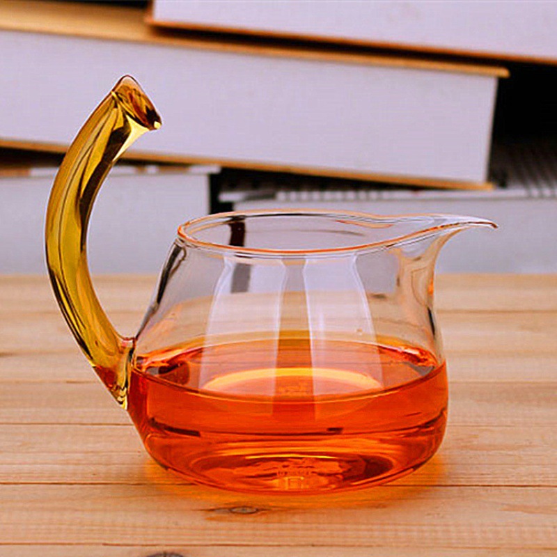 A high borosilicate glass serving tray with colorful handles, transparent glass serving tray, household serving tray, tea set cup