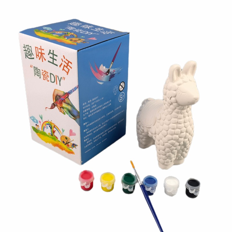 Kindergarten creativo DIY blanco molde color de relleno color pintura para colorear dinero olla de cerámica llanura en blanco animal caballo de dibujos animados niños graffiti