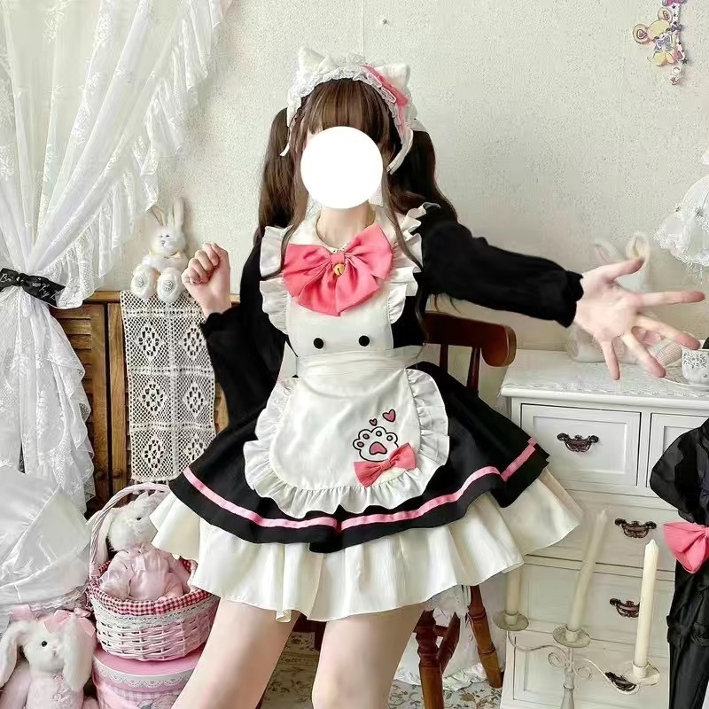 猫レストランかわいいopショートメイドロリータドレスエプロン日本ロリータ甘い女の子新しいスタイル|undefined