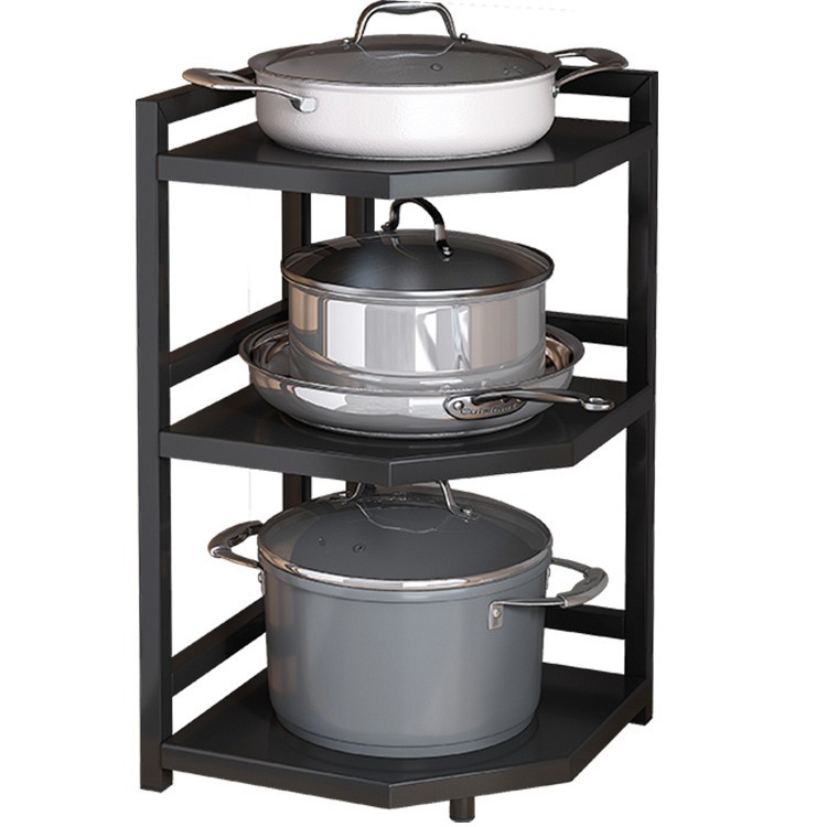 Cocina Esquina estante de almacenamiento de múltiples capas Mesa olla superior de dos capas de almacenamiento rack gabinete fregadero inferior de almacenamiento en capas