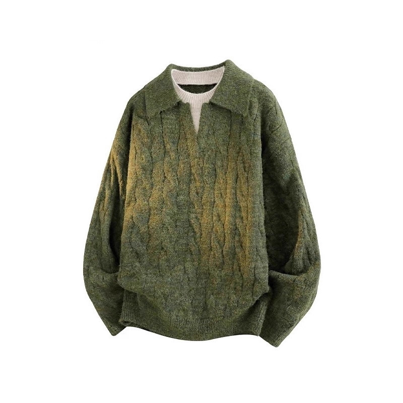 Lazy Style V Neck Knitwear Men's Autum Korean Style Relaxed Pullover Old Money Style Polo Shirt