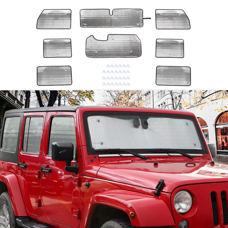 Suitable for Wrangler Jk Jku Windshield Side Window Aluminum Foil Sunshade Cover 8-Piece Set 2007-2017 Suitable for Wrangler Jk Jku Windshield Side Window Aluminum Foil Sunshade Cover 8-Piece Set 2007-2017