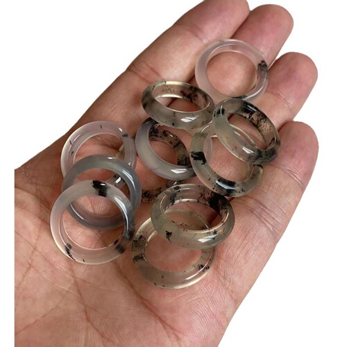 Natural jade ink floating flower jade ring male and female couple Xiu jade ring 1.6 to 2 cm ring ring