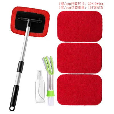 Window Wiper, Car Window Cleaning: Car cleaning tools - combo-seven-3-4-red-cloth-covers-1-set-of-quadrilateral-plastic-fittings-1-spray-bottle-1-air-conditioner-cleaning-brush-pe-bag-packaging