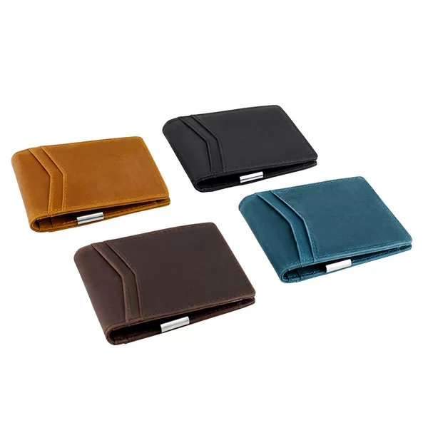 European and American Retro Genuine Leather Wallet Men and Women's Beauty Gold Clip Crazy Horse Leather Anti-theft Brush Money Clip Head Layer Cowhide RFID Card Holder