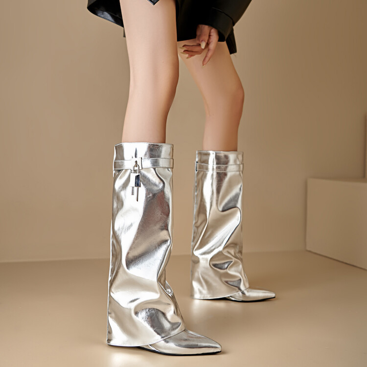 New fashion women's pant leg boots pointed wedge sleeve large size high leg fashion boots_voghion.com