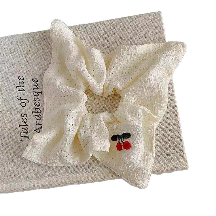 Hecha a mano encaje amor cereza blanco hueco toalla cuadrada intestino grueso anillo de cabello dulce chica corazón de cola de caballo correa cuerda de cabeza