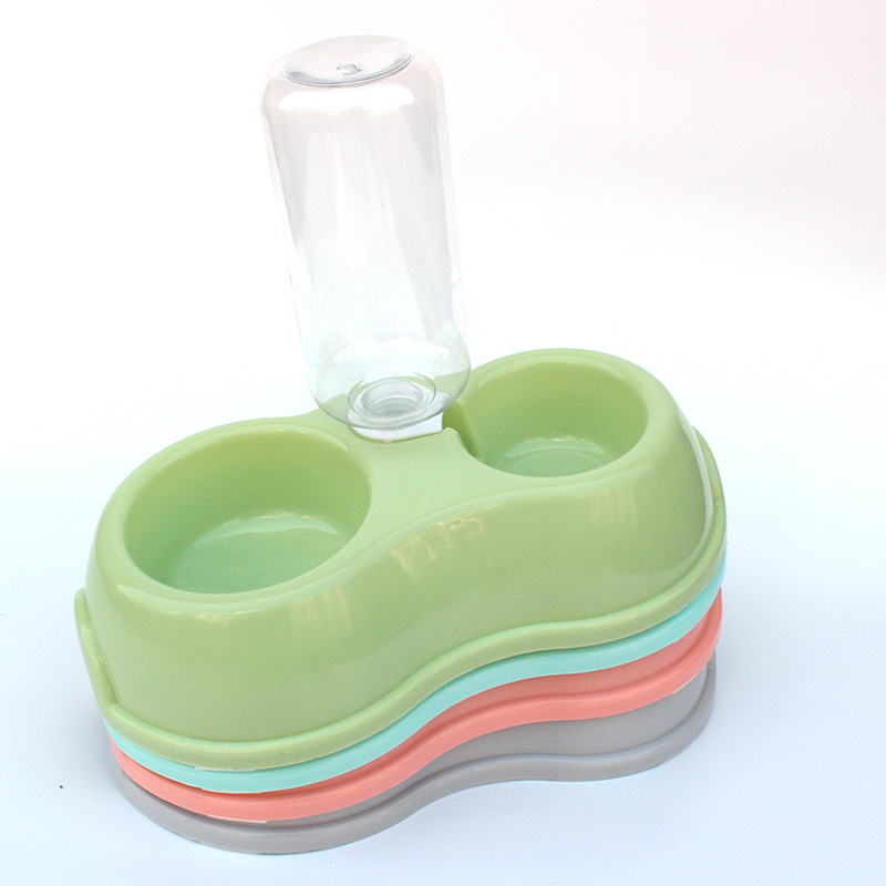 Pet Bowl perro doble tazón con botella de agua gato tazón de comida para perros tazón de plástico doble tazón suministros para mascotas