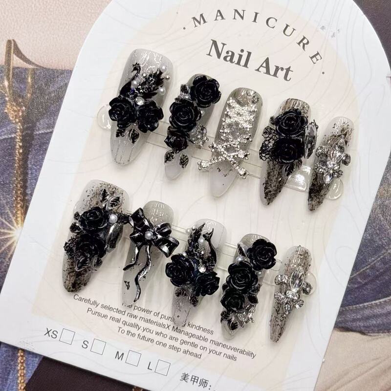 Dark-style hot girl fashion internet celebrity popular 3D handmade high-end wholesale pure handmade wearable nails Dark-style hot girl fashion internet celebrity popular 3D handmade high-end wholesale pure handmade wearable nails