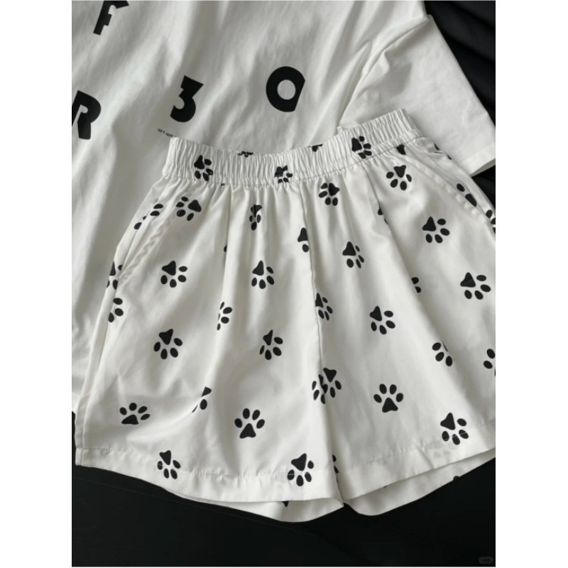 Korean Style Cute Dog Paw Print High-Waisted Casual Shorts for Women, Stylish and Versatile Casual Straight Pants, Wholesale for Export