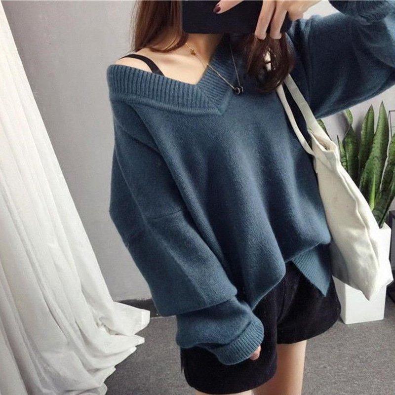 Autumn and Winter New V Neck Knitwear Women's Lazy Style Korean Style Outer Wear Classic Versatile Pullover Knitwear Bottoming Top