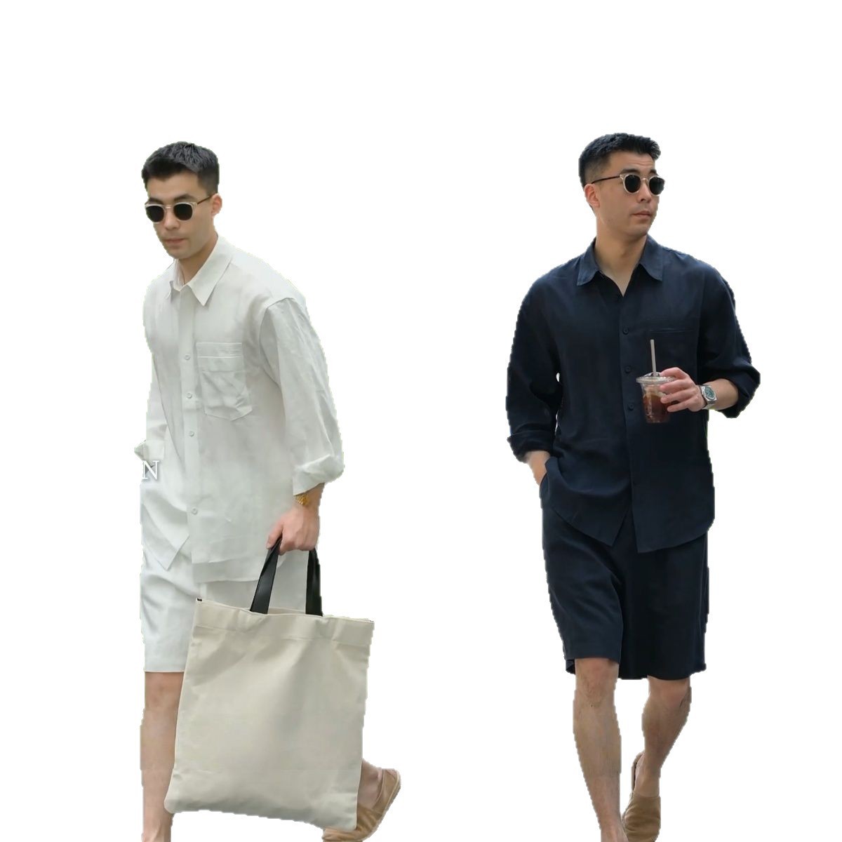 Summer New Wide-Style High-End Light Luxury Old Money Style Relaxed Lapel Breathable T-Shirt Shirt Short-Sleeved Suit Men's Clothing