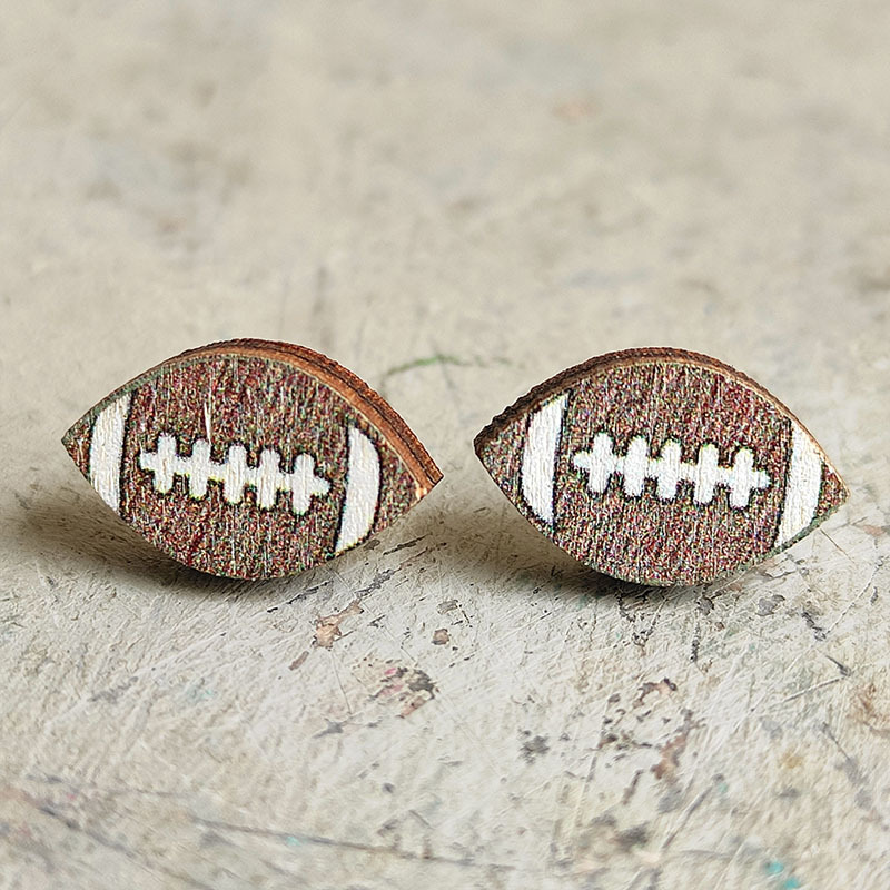 Original Design Basketball Football Wood Womenu0027S Ear Studs 1 Pair