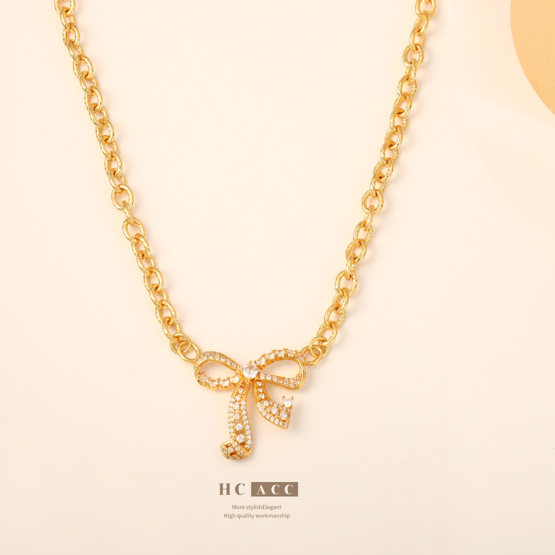 european-and-american-hot-selling-design-sense-copper-plated-real-gold-bow-necklace-with-zircon-fashion-exquisite-elegant-versatile-necklace european-and-american-hot-selling-design-sense-copper-plated-real-gold-bow-necklace-with-zircon-fashion-exquisite-elegant-versatile-necklace