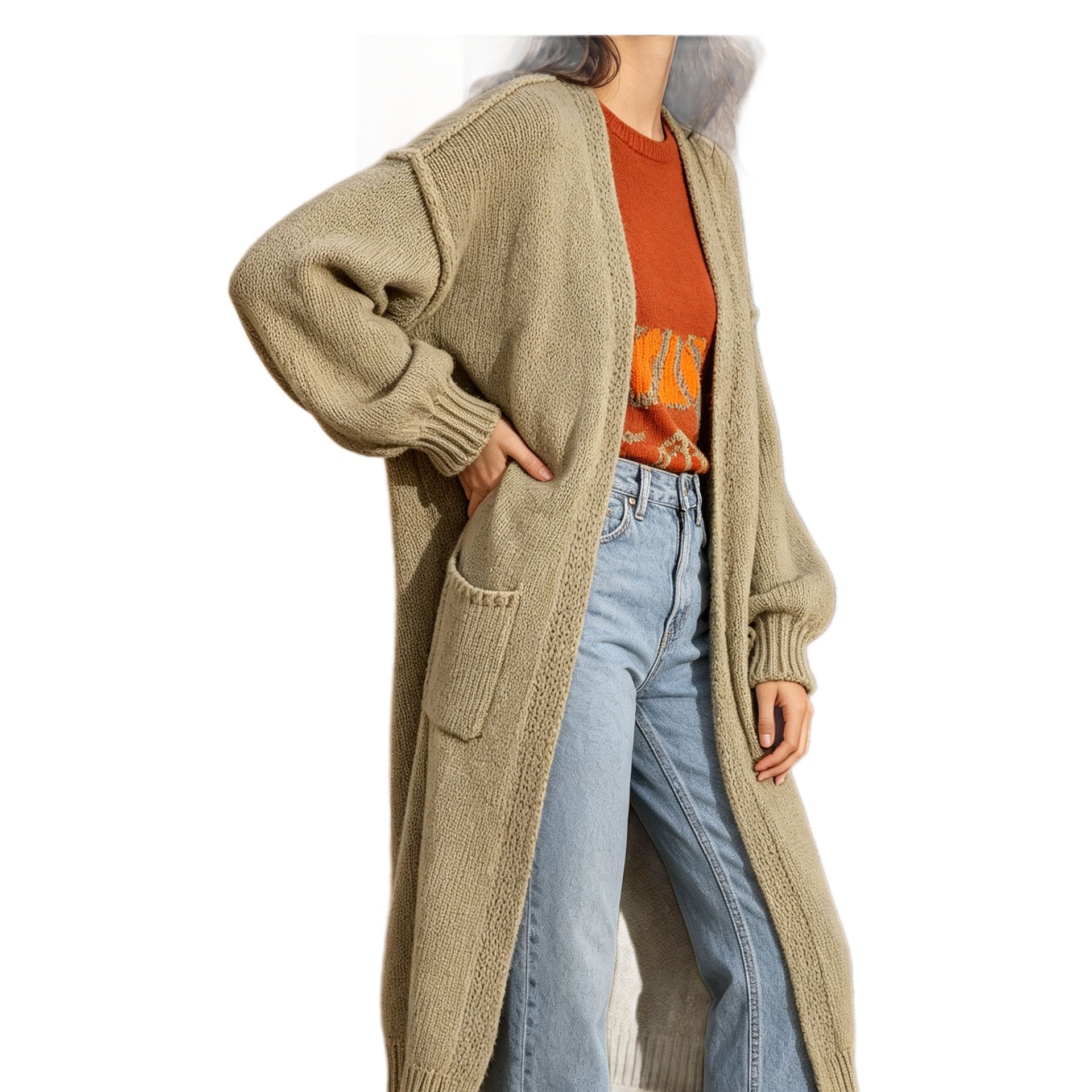 Amazon Fashionable Knitted Cardigan Women's Mid-Length Loose V-neck Letter Pattern Sweater Jacket Cross-Border Foreign Trade Women