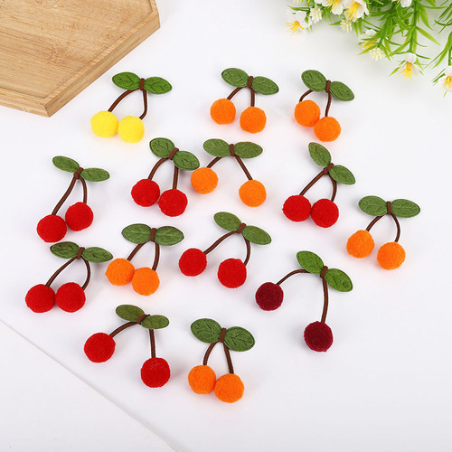 Cherry Ball Leaves DIY Fashion Accessories Hair Clips Decorative Parts High Elastic Plush Balls Wholesale