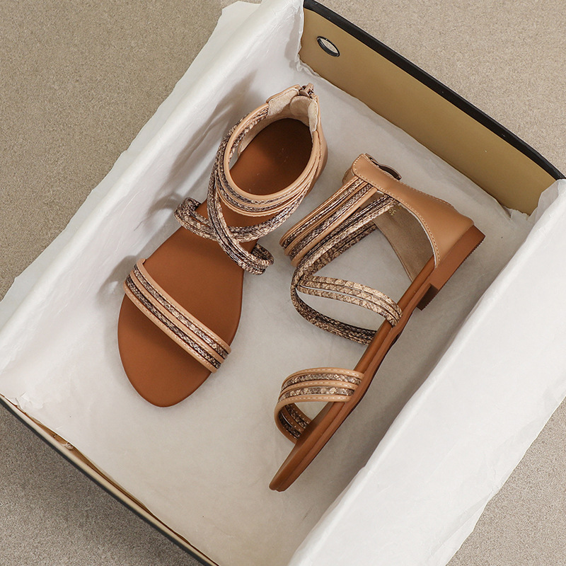 Retro ethnic beach sandals flat