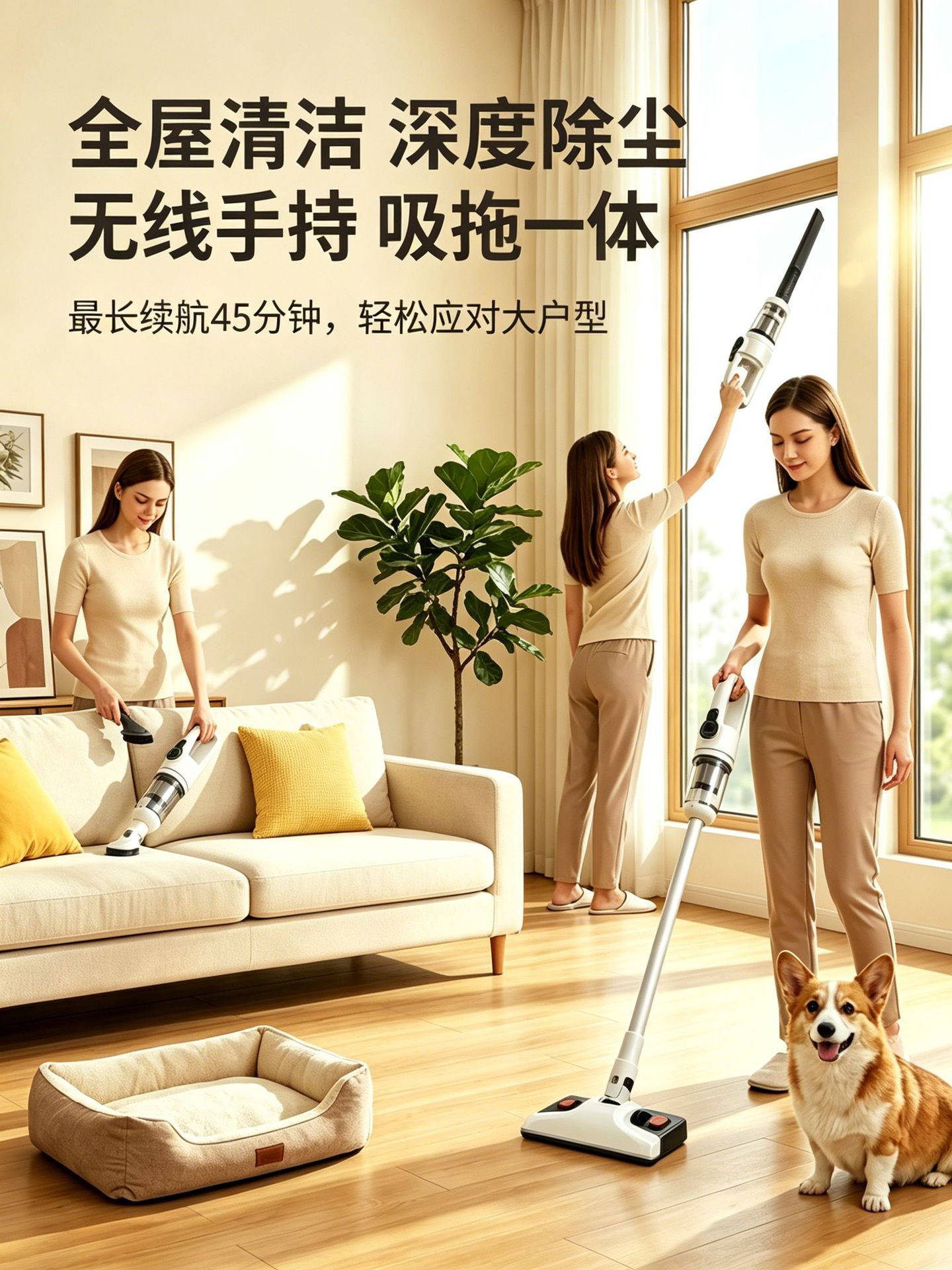 Cross-Border Car Vacuum Cleaner, Household High-Power Handheld Vacuum and Mop Combo, High-Power Cat Hair Removal Wireless Vacuum Cleaner