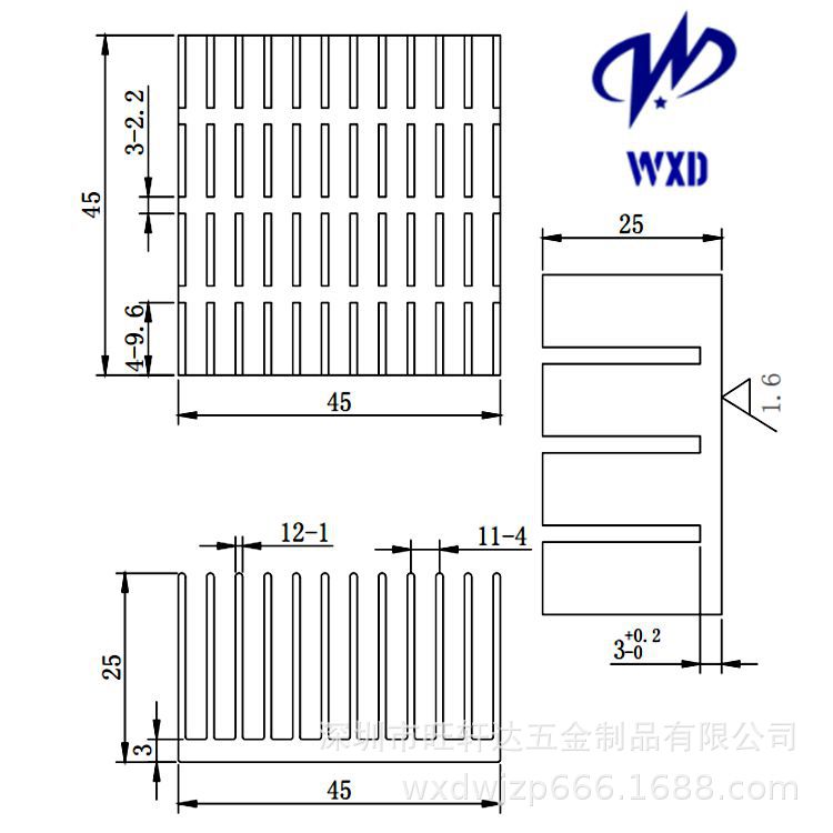 厂家直销45*25*25剖槽型材电子散热器、散热片耐用性强三极管芯片