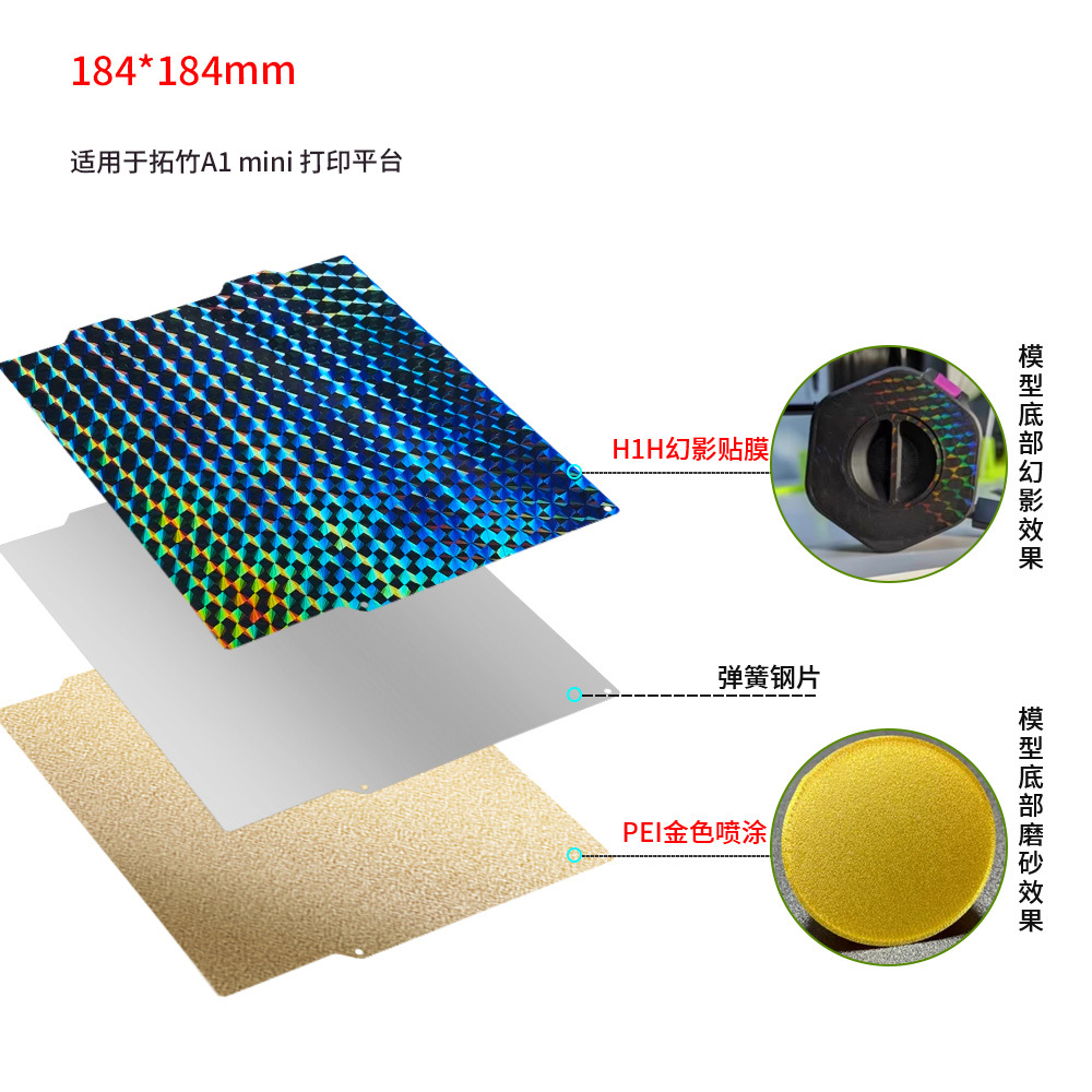 Tuo bambú A1 mini pulverización de doble cara PEI resorte magnético placa de acero PET/PEO/PEY película plataforma de cama caliente