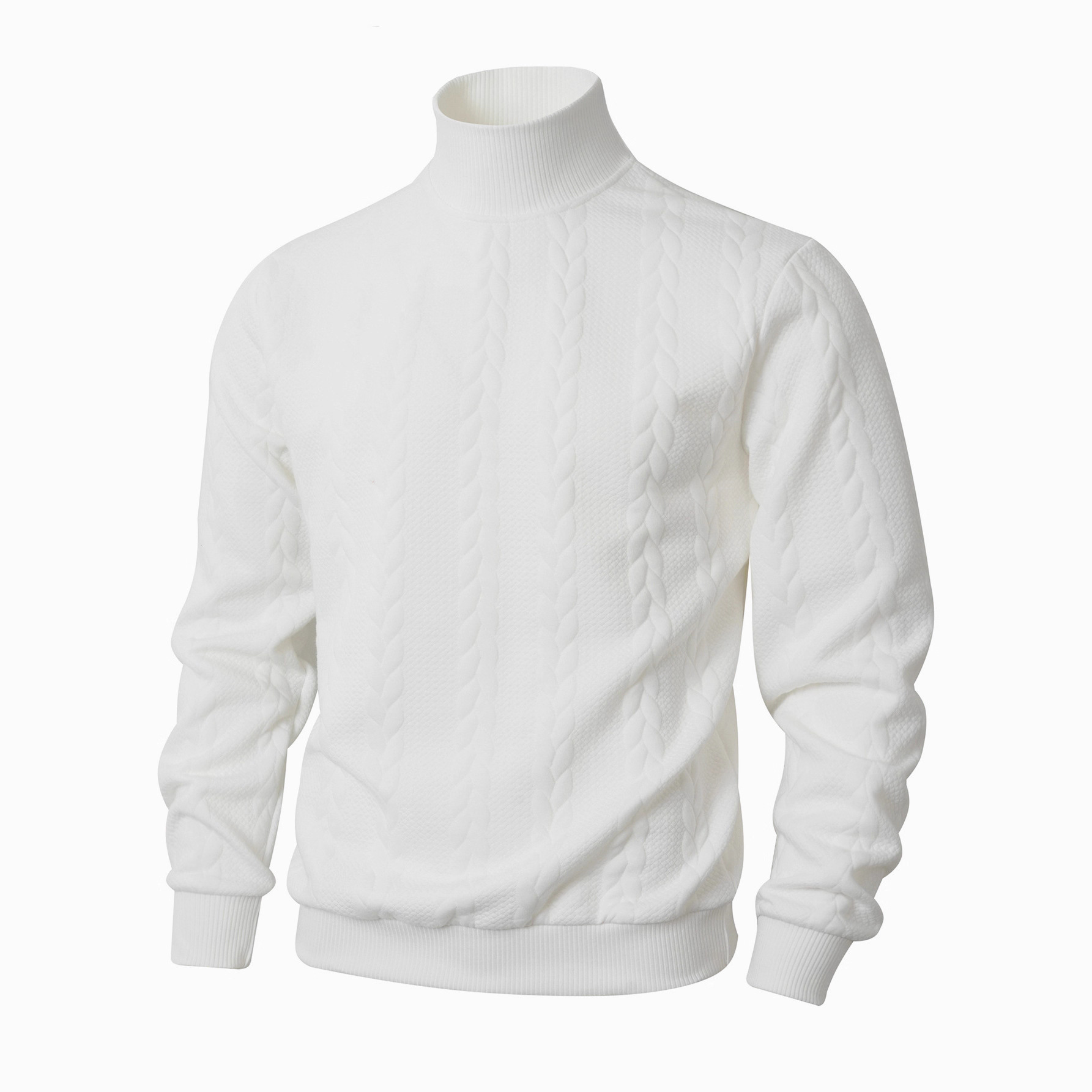 Transfronterizo europeo otoño invierno jersey jersey diario de color sólido joven hombre moda jacquard cuello alto jersey cálido hombre