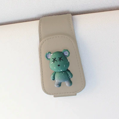 Car Glasses Clip/Bill Clip — sunglasses card bill holder - beige-green-bear