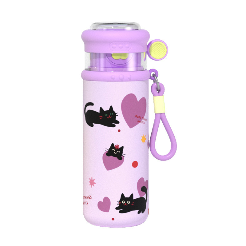 Caricatura encantadora impresión 3D de acero inoxidable taza de alumno tres tazas de agua de paja para niños portátiles de cuerda hervidor de agua mujer