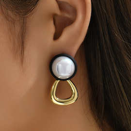 韩国气质高级感树脂珍珠金属耳环复古简约港风耳钉耳饰