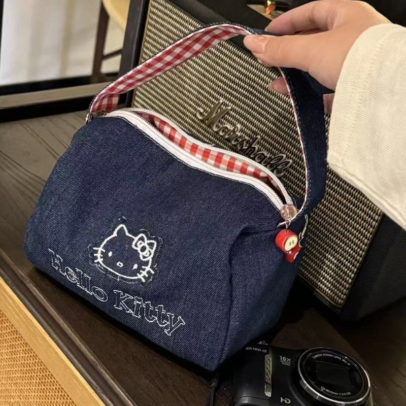 可爱kitty牛仔布复古手拎包ins高颜值大容量便携式手提包女化妆包|undefined
