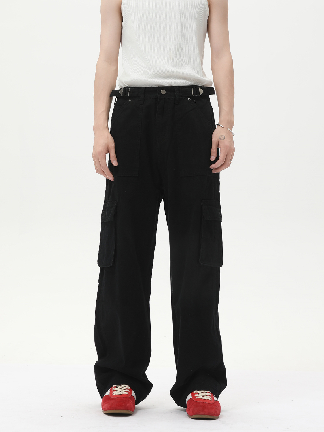 MTLCLOTHES Ropa de hombre | Monos casuales lavados retro Pantalones de pierna recta sueltos de todo fósforo de la calle con múltiples bolsillos