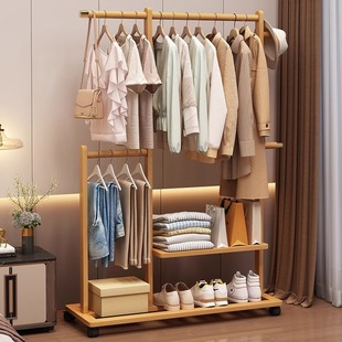Clothes Rack for Rental Housing, Floor-Standing Bedside Clothes Rack, Simple Household Indoor Bedside Solid Wood Storage Artifact Wardrobe
