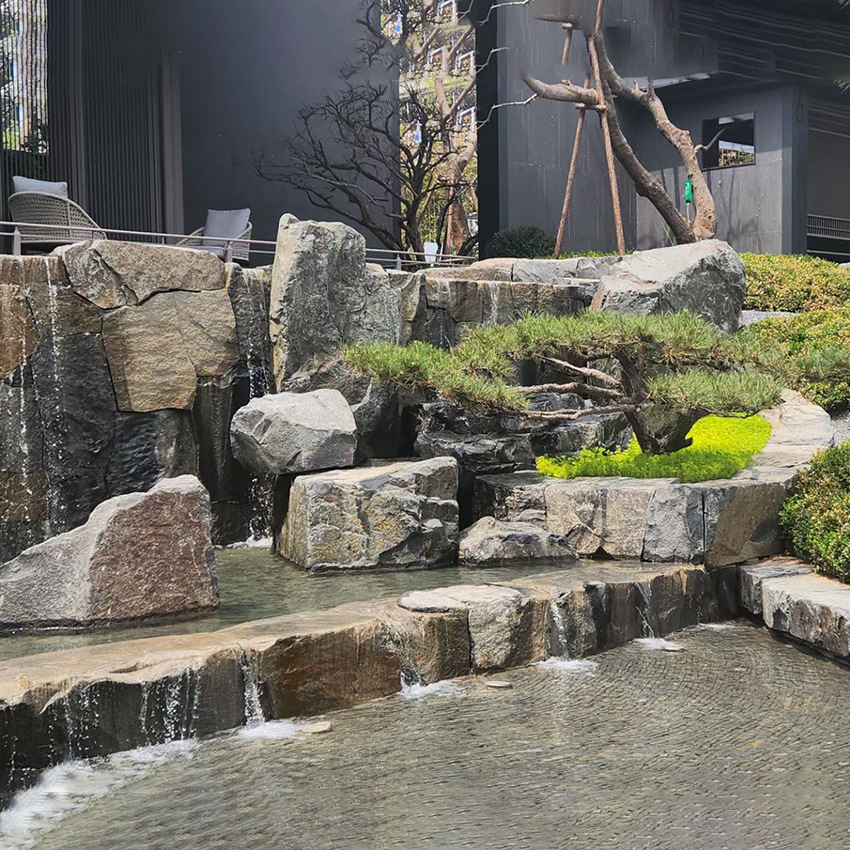 中国黑假山流水造景石黑山石造景中国黑地图拼园林景观石中国黑置