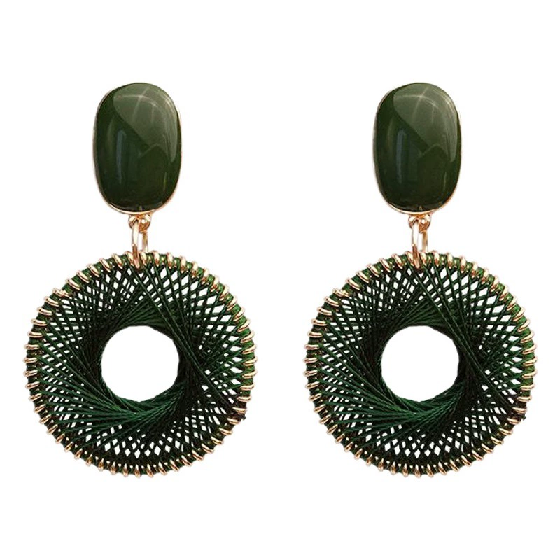 Серебряная игла Европа и США дикие новые капли масла прямоугольная толстая нить плетеные круглые серьги преувеличенные серьги серьги серьги оптом женщины