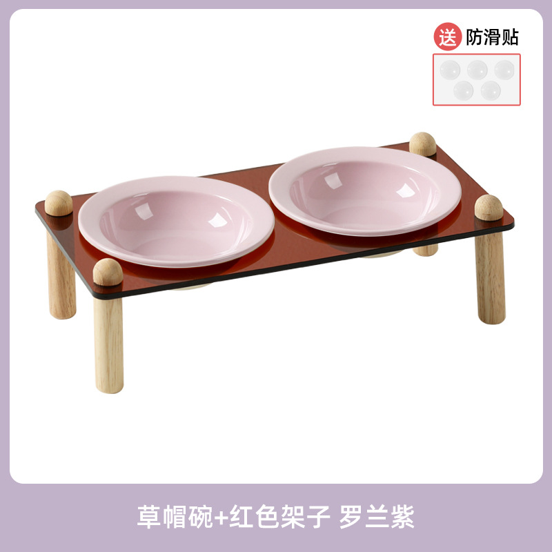 Cuenco de cerámica coreana para gatos, cuenco para mascotas, cuenco para sombreros de paja, pies altos, cuenco de comida para gatos anti-volcado, cuenco de agua para la columna cervical, cuenco doble, cuenco para perros