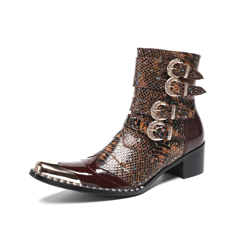 Italian Crocodile-Print Cowhide Men's High-Top Leather Shoes Trendy Business Boots Leather Pointed Toe Workwear Boots Trendy Martin Boots