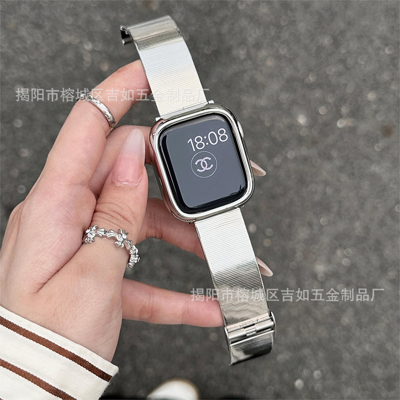 Cat's Eye Bamboo Link Stainless Steel Watch Band Suitable for Apple Watch Iwatch789Se High-End Watch Band