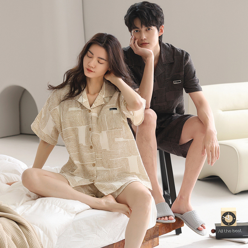 Pajamas de algodón para mujeres 2025 nuevo hombre de verano gran pareja de mangas cortas para mujeres con cojín de pecho conjunto de ropa para el hogar