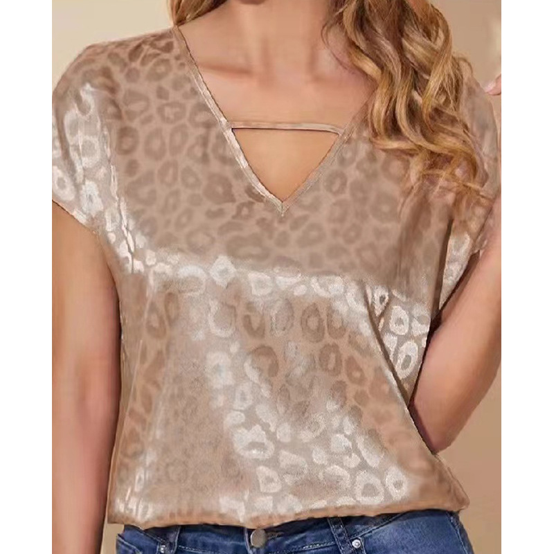 Amazon estilo caliente ropa de mujer satén con cuello en V blusa primavera nuevo estilo satén blusa suelta ropa de mujer europea y americana