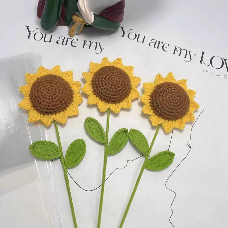 教师节成品向日葵纯手工钩织毛线花编织仿真花束太阳花创意礼物|undefined