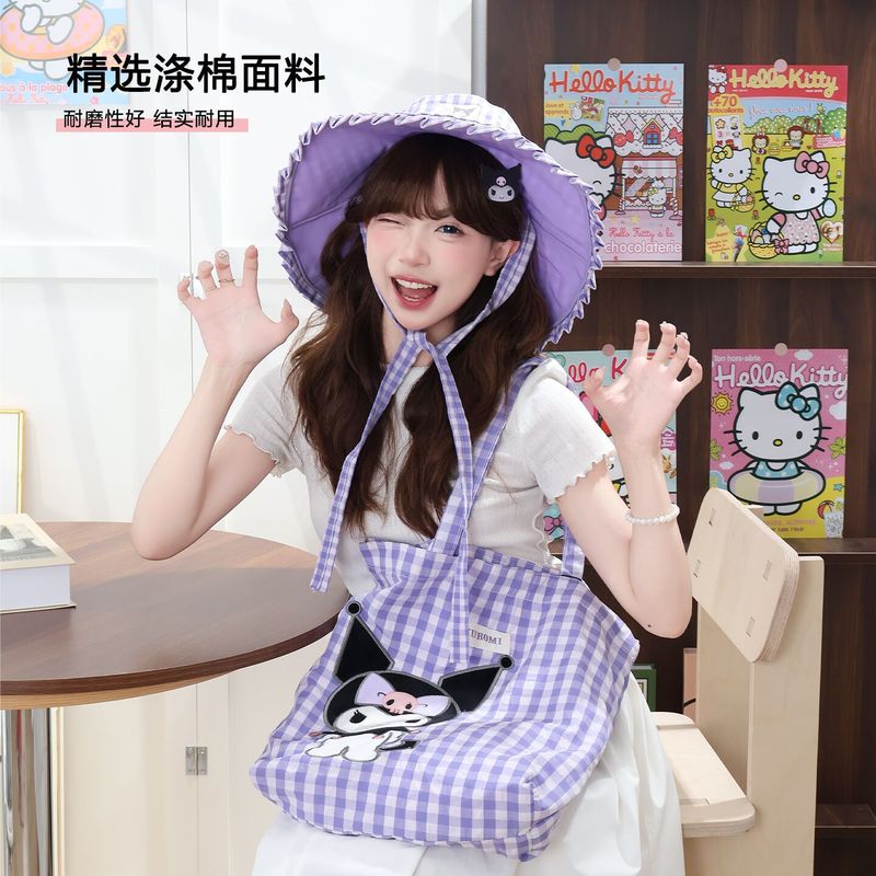 三丽鸥正版授权凯蒂猫美乐蒂单肩包购物袋可爱少女心大容量格子萌|undefined