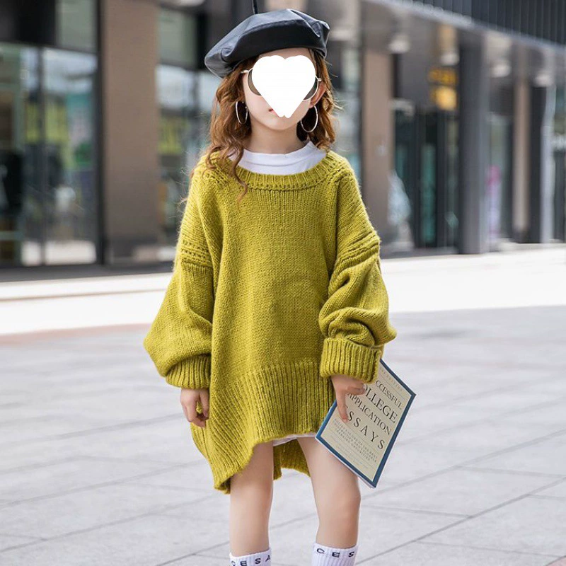 Детский женский свитер средней длины, Новинка осени 2023 года, Свободный вязаный свитер в западном стиле в Корейском стиле с большой головой, AliExpress